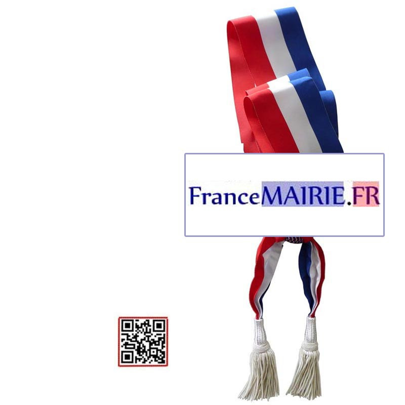 Echarpe Luxe tricolore 2 glands Argents pour Maire-Adjoint ou Conseiller Municipal longueur 180cm