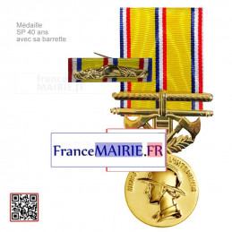 Médaille Sapeurs-pompiers grand or 40 ans d'ancienneté avec sa barrette