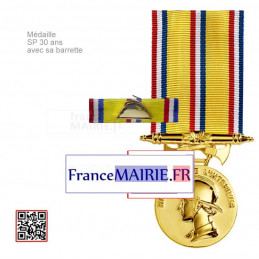 Médaille Sapeurs-pompiers or 30 ans d'ancienneté avec sa barrette