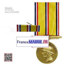 Médaille Sapeurs-pompiers bronze 10 ans d'ancienneté avec sa barrette